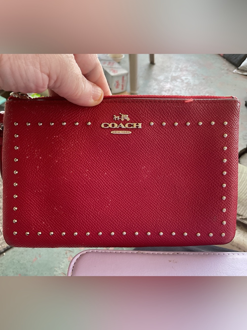 COACH Red Leather Studded Wristlet